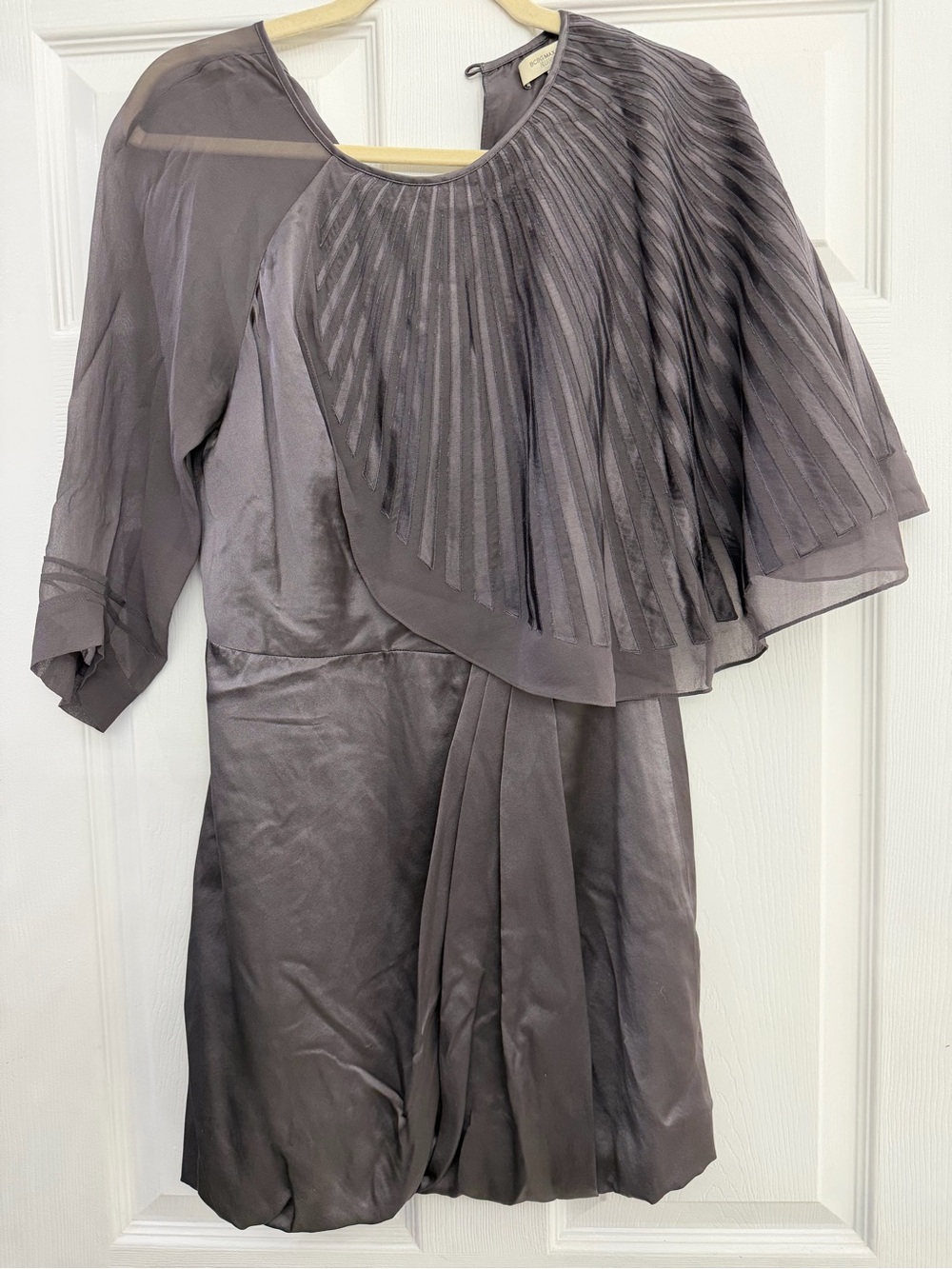 BCBGMaxAzria One-Shoulder Pleated Overlay Dress in Grey